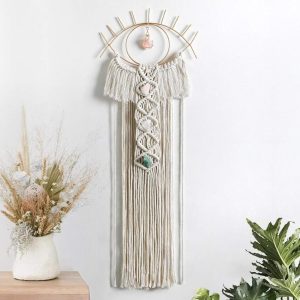 Macrame Wall Hanging Evil Eye Dream Catcher with Crystal Stone Pendant